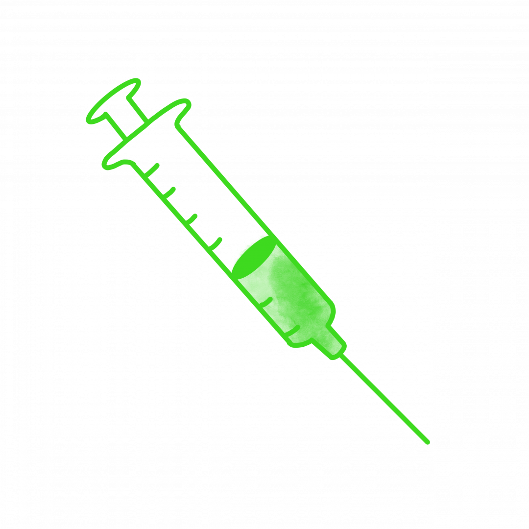 Image shows green vaccine needle